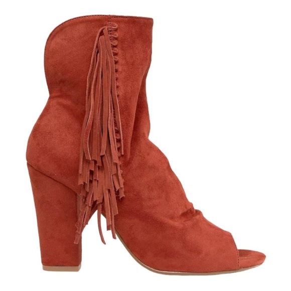 NEW ASOS Red Elaine Fringed Peep Toe Booties - Picture 2 of 11
